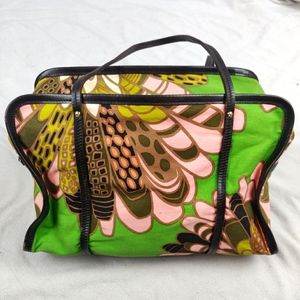 Kate Spade Nylon Canvas Green & Tan Printed Leather Trim Top Handle Bag